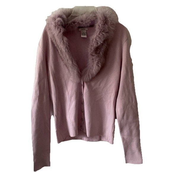 Vintage Y2K Coquette Cache Real Fur Collar Embellished Silk Cardigan Sweater